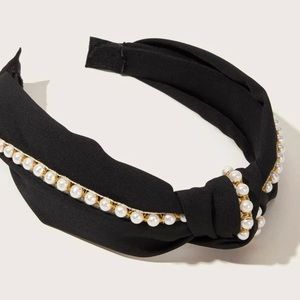 BRAND NEW Black Headband with Pearls